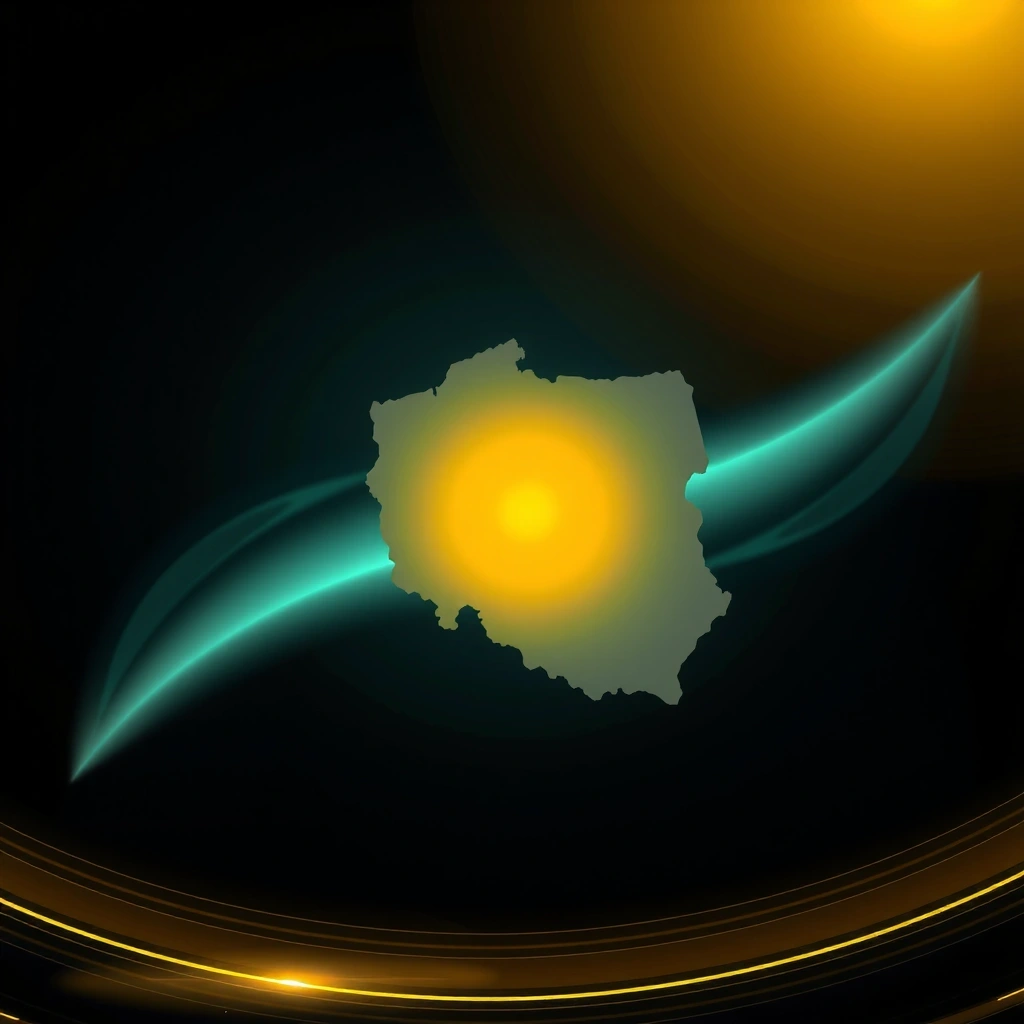 Abstract geometric map of Poland with glowing dot